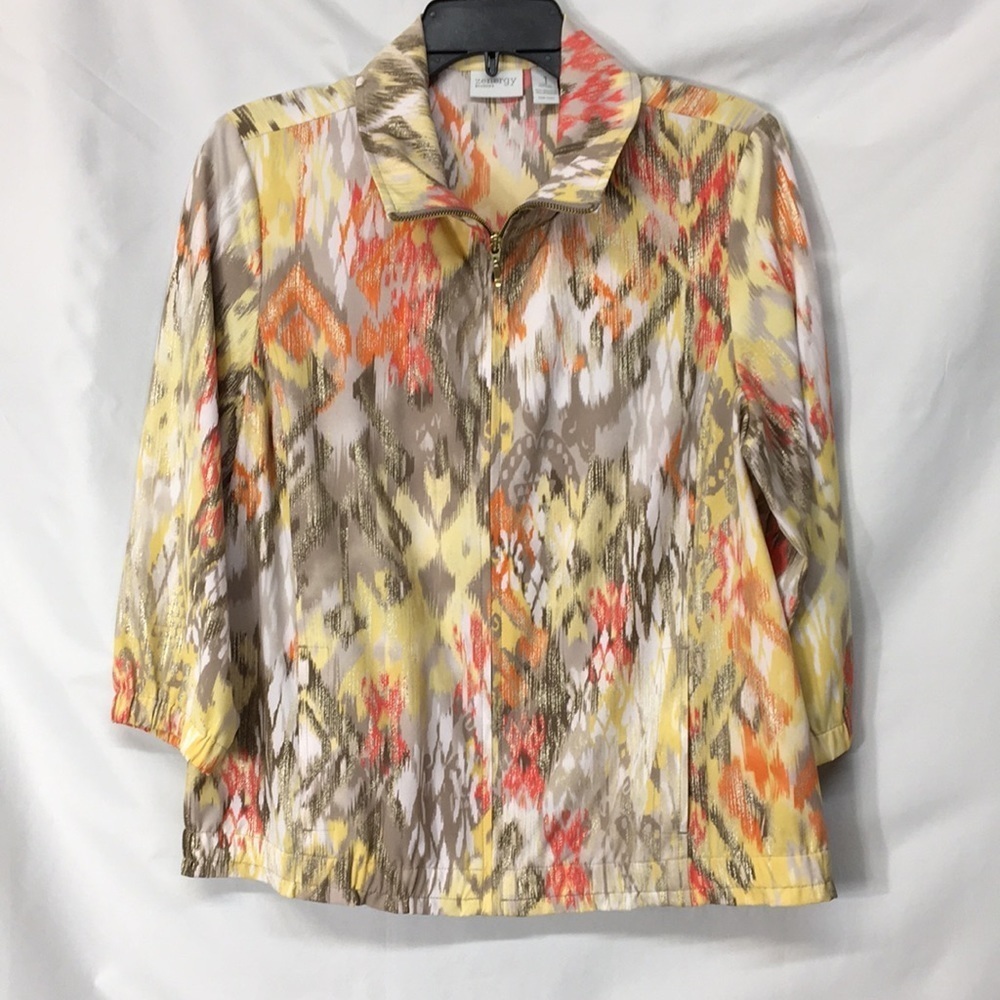 Zenergy by Chicos Women’s Colorful Yellow and Orange Jacket Size 1 Like-NEW